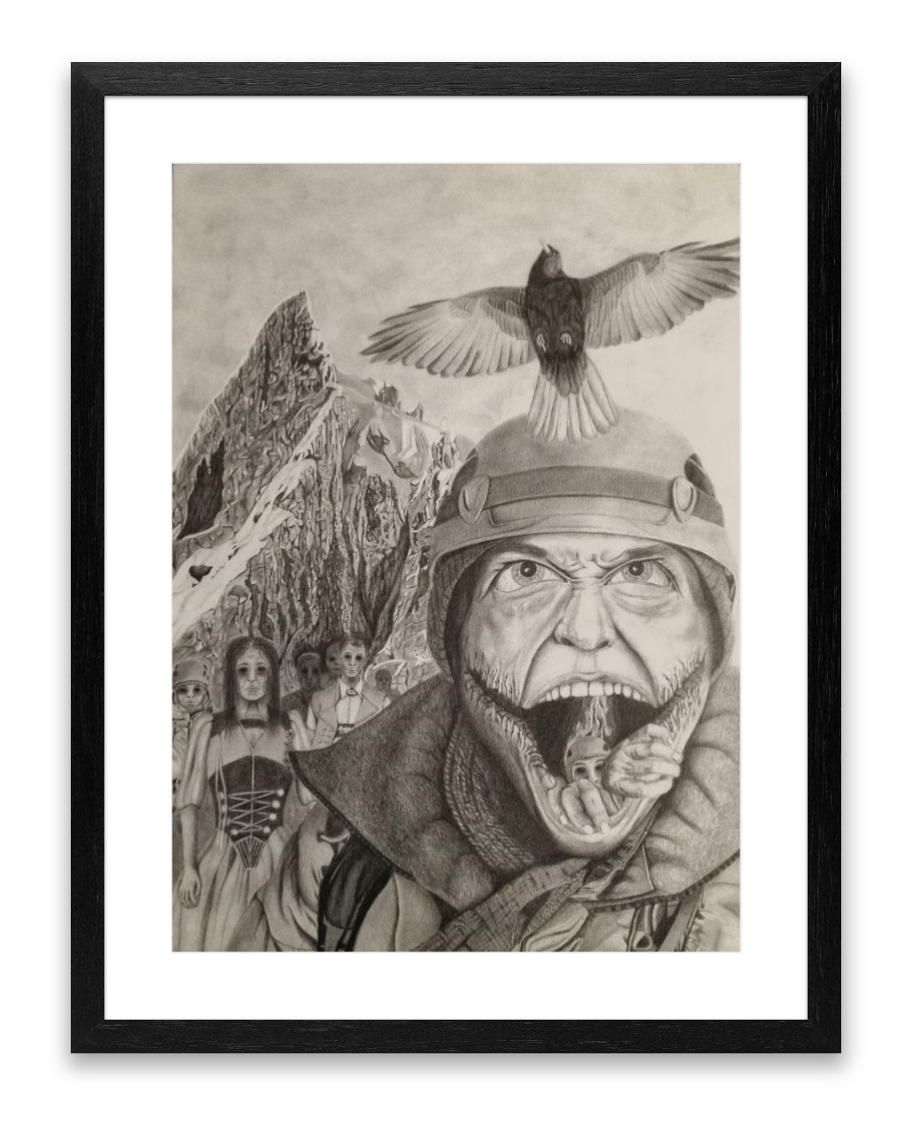 Framed portraitdrawing based on the book \