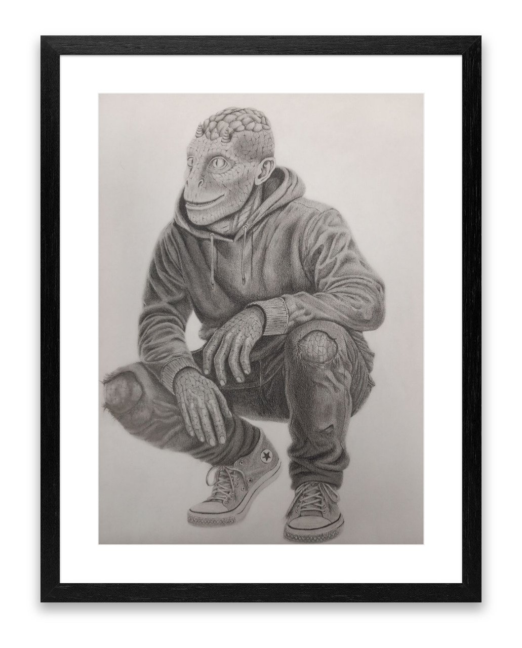 Framed portraitdrawing of a fantasy figure named Jubova